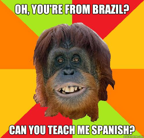 oh, you're from brazil? can you teach me spanish?  Culturally Oblivious Orangutan