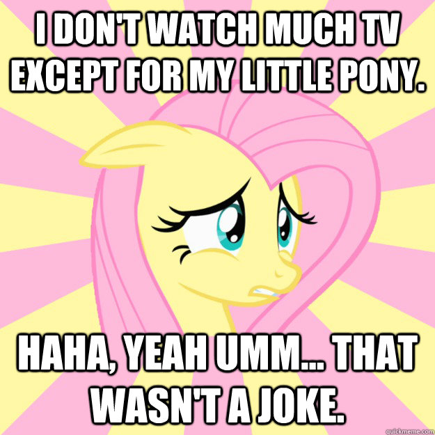 I don't watch much TV except for My Little Pony. Haha, yeah umm... that wasn't a joke.   Socially awkward brony