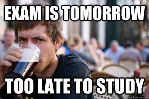 Exam is tomorrow too late to study - Exam is tomorrow too late to study  Lazy College Senior