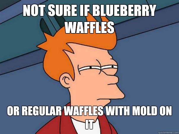 Not sure if blueberry waffles Or regular waffles with mold on it - Not sure if blueberry waffles Or regular waffles with mold on it  Futurama Fry