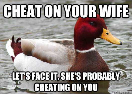 Cheat on your wife Let's face it, she's probably cheating on you  Malicious Advice Mallard