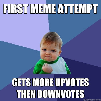 first meme attempt gets more upvotes then downvotes  Success Kid