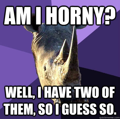 Am I horny? Well, I have two of them, so I guess so.  Sexually Oblivious Rhino