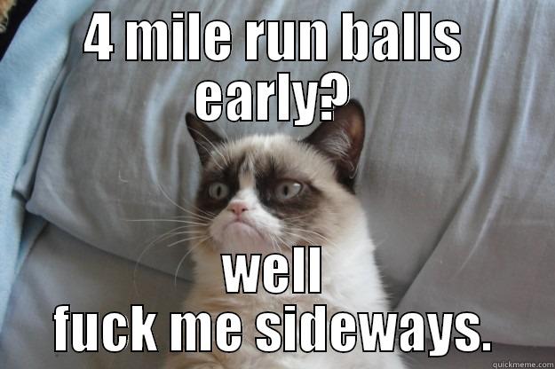 4 mile fuck toss - 4 MILE RUN BALLS EARLY? WELL FUCK ME SIDEWAYS. Grumpy Cat