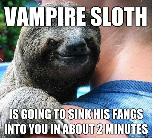 vampire sloth is going to sink his fangs into you in about 2 minutes  Suspiciously Evil Sloth