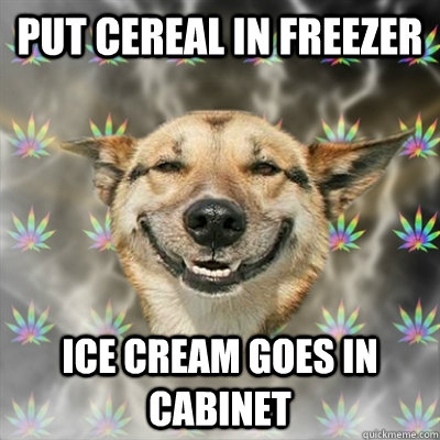 Put cereal in freezer Ice cream goes in cabinet  Stoner Dog