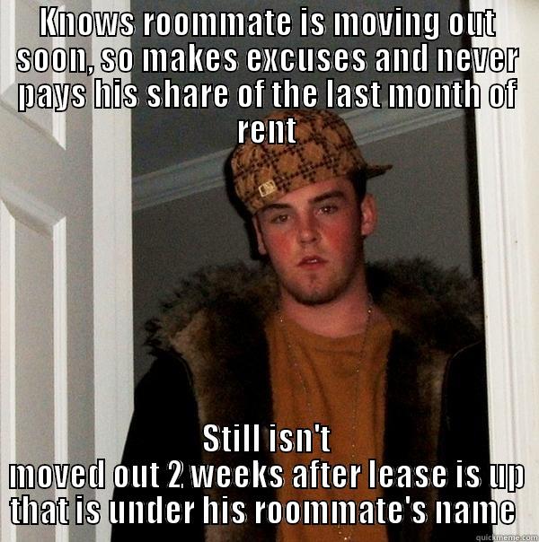 Never getting a random roommate ever again. - KNOWS ROOMMATE IS MOVING OUT SOON, SO MAKES EXCUSES AND NEVER PAYS HIS SHARE OF THE LAST MONTH OF RENT STILL ISN'T MOVED OUT 2 WEEKS AFTER LEASE IS UP THAT IS UNDER HIS ROOMMATE'S NAME  Scumbag Steve