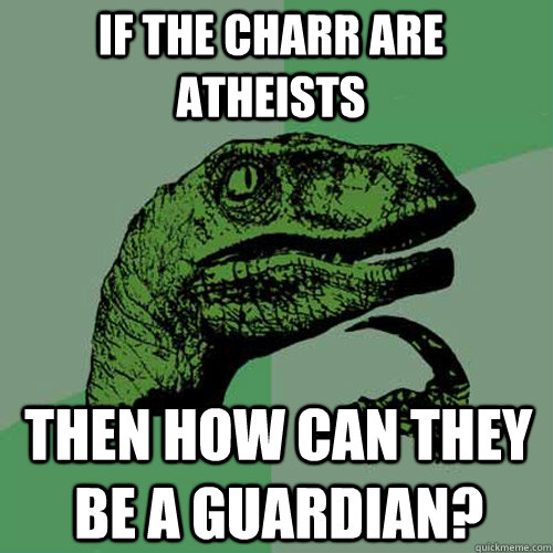 If the charr are atheists   then how can they be a guardian?  Philosoraptor