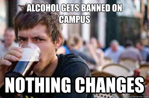 alcohol gets banned on 
campus Nothing changes  Lazy College Senior