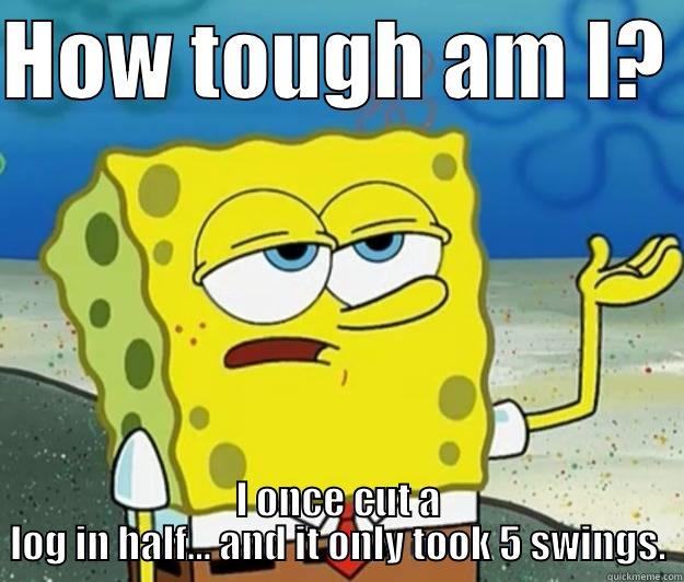 HOW TOUGH AM I?  I ONCE CUT A LOG IN HALF... AND IT ONLY TOOK 5 SWINGS. Tough Spongebob