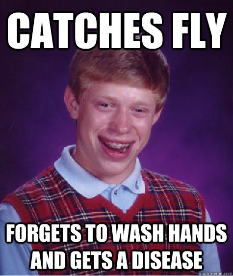 catches Fly Forgets to wash hands and gets a disease  Bad Luck Brian