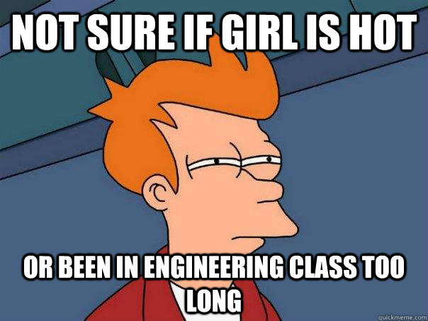 not sure if girl is hot or been in engineering class too long  Futurama Fry