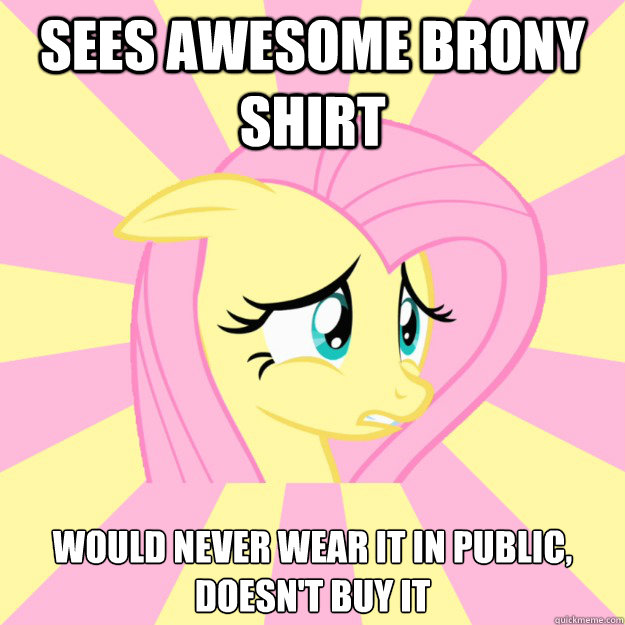 sees awesome brony shirt Would never wear it in public, doesn't buy it  Socially awkward brony