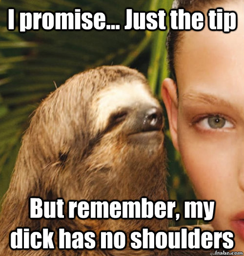 I promise... Just the tip But remember, my dick has no shoulders  rape sloth