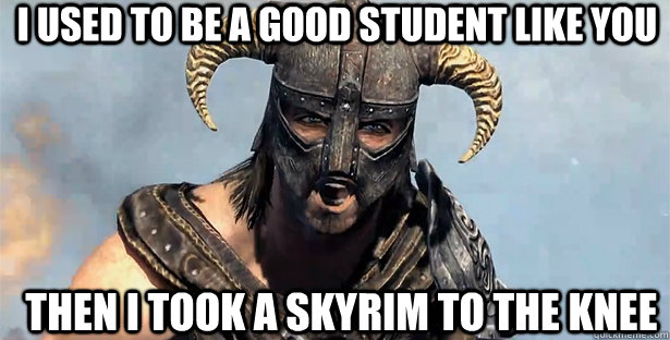 I used to be a good student like you Then I took a skyrim to the knee  skyrim