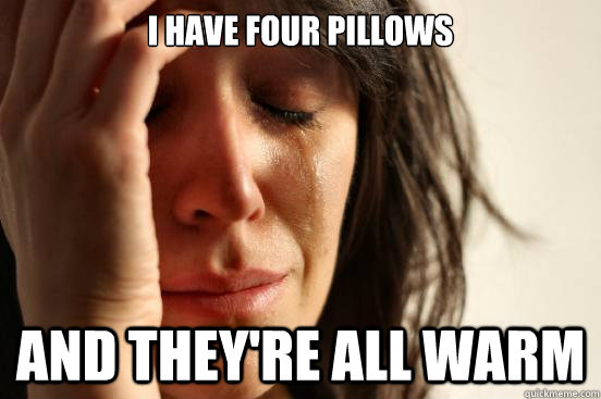 I have four pillows and they're all warm  First World Problems