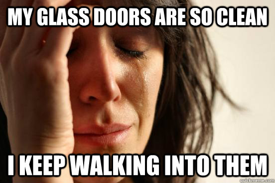 my glass doors are so clean i keep walking into them  First World Problems