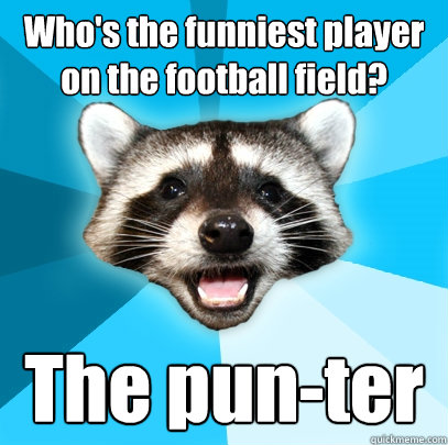 Who's the funniest player on the football field? The pun-ter  Lame Pun Coon