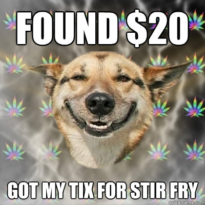 Found $20 Got my tix for STIR FRY   Stoner Dog