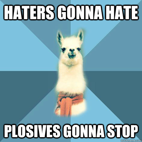 haters gonna hate Plosives gonna stop - haters gonna hate Plosives gonna stop  Linguist Llama