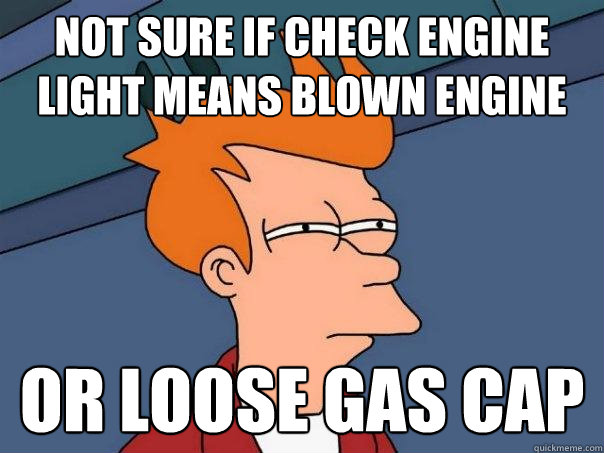 Not sure if check engine light means blown engine or loose gas cap  Futurama Fry