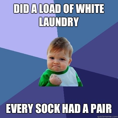 Did a load of white laundry  Every sock had a pair  Success Kid