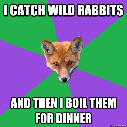 I CATCH WILD RABBITS and then I BOIL THEM FOR DINNER  Anthropology Major Fox