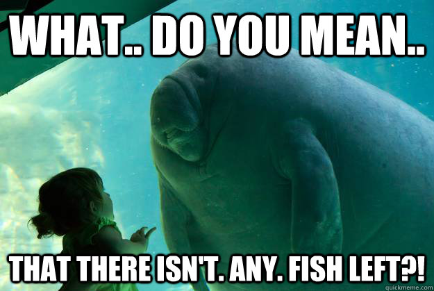 what.. do you mean.. that there isn't. any. fish left?! - what.. do you mean.. that there isn't. any. fish left?!  Overlord Manatee