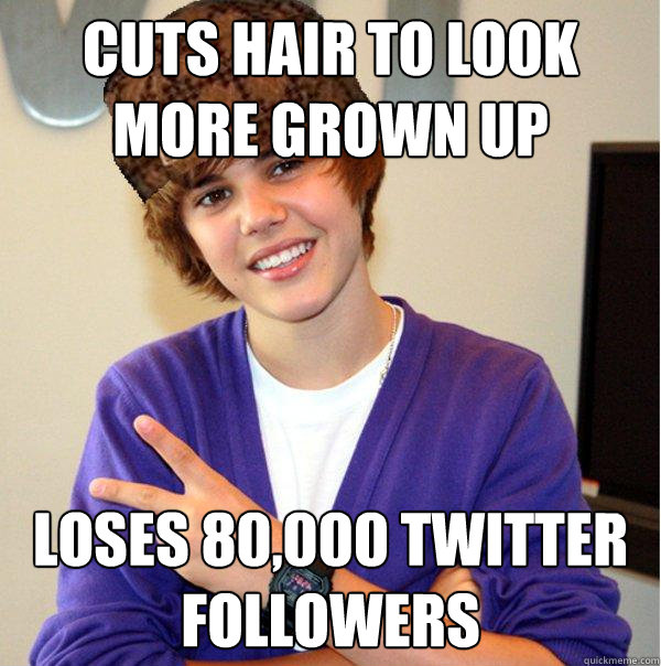 Cuts hair to look more grown up loses 80,000 twitter followers - Cuts hair to look more grown up loses 80,000 twitter followers  Scumbag Beiber