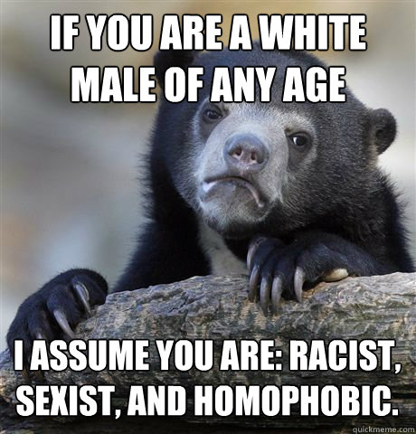 IF YOU ARE A WHITE MALE OF ANY AGE I ASSUME YOU ARE: RACIST, SEXIST, AND HOMOPHOBIC.  Confession Bear