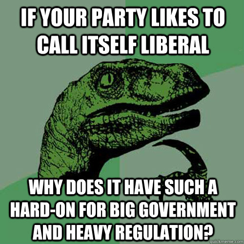 if your party likes to call itself liberal why does it have such a hard-on for big government and heavy regulation?  Philosoraptor