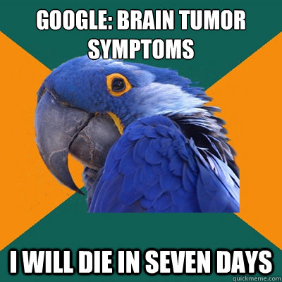 google: brain tumor symptoms  I will die in seven days - google: brain tumor symptoms  I will die in seven days  Paranoid Parrot