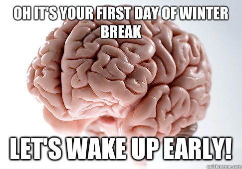 Oh it's your first day of winter break Let's wake up early! - Oh it's your first day of winter break Let's wake up early!  Scumbag Brain