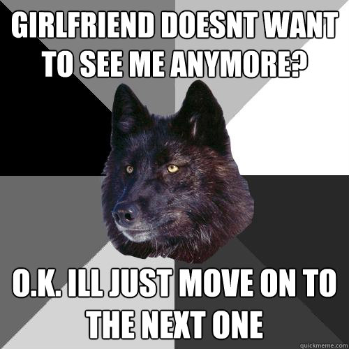 Girlfriend doesnt want to see me anymore? O.K. Ill just move on to the next one  Sanity Wolf