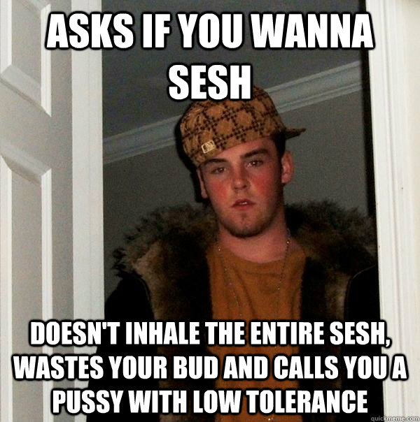 ASKS IF YOU WANNA SESH DOESN'T INHALE THE ENTIRE SESH, WASTES YOUR BUD AND CALLS YOU A PUSSY WITH LOW TOLERANCE - ASKS IF YOU WANNA SESH DOESN'T INHALE THE ENTIRE SESH, WASTES YOUR BUD AND CALLS YOU A PUSSY WITH LOW TOLERANCE  Scumbag Steve