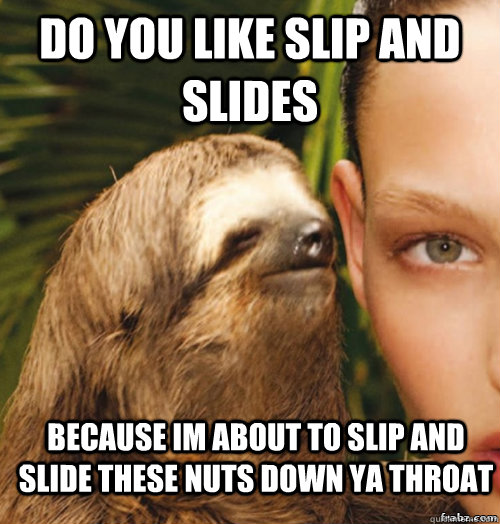 do you like slip and slides  because im about to slip and slide these nuts down ya throat  rape sloth