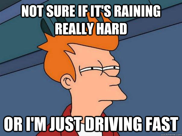 Not sure if it's raining really hard or i'm just driving fast  Futurama Fry