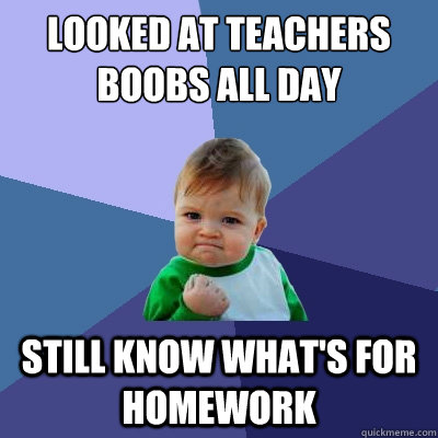 Looked at teachers boobs all day Still know what's for homework  Success Kid