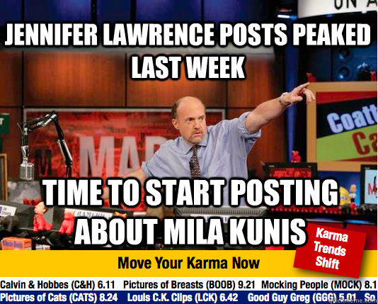 Jennifer Lawrence posts peaked last week time to start posting about mila kunis - Jennifer Lawrence posts peaked last week time to start posting about mila kunis  Mad Karma with Jim Cramer