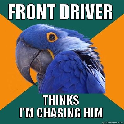   FRONT DRIVER    THINKS I'M CHASING HIM Paranoid Parrot