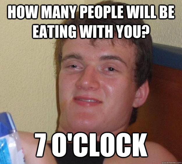 How many people will be eating with you? 7 O'clock  10 Guy