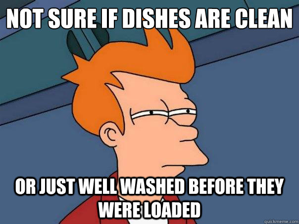 Not sure if dishes are clean or just well washed before they were loaded  Futurama Fry