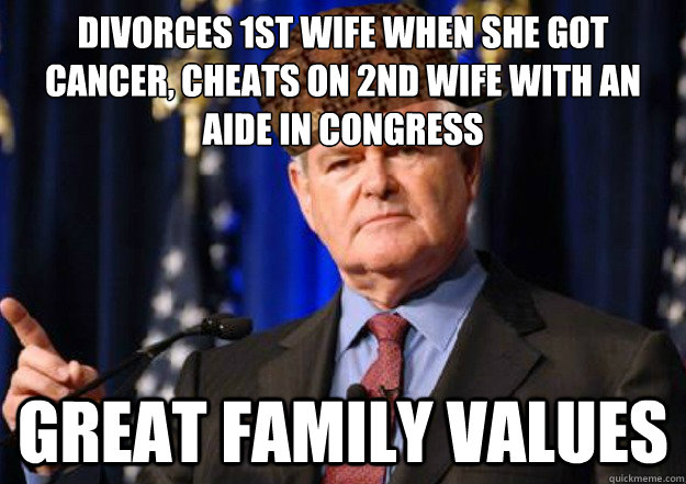 Divorces 1st wife when she got cancer, cheats on 2nd wife with an aide in Congress Great family values  