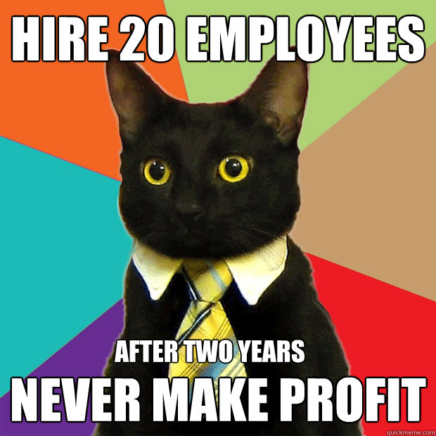 HIRE 20 EMPLOYEES NEVER MAKE PROFIT AFTER TWO YEARS  Business Cat