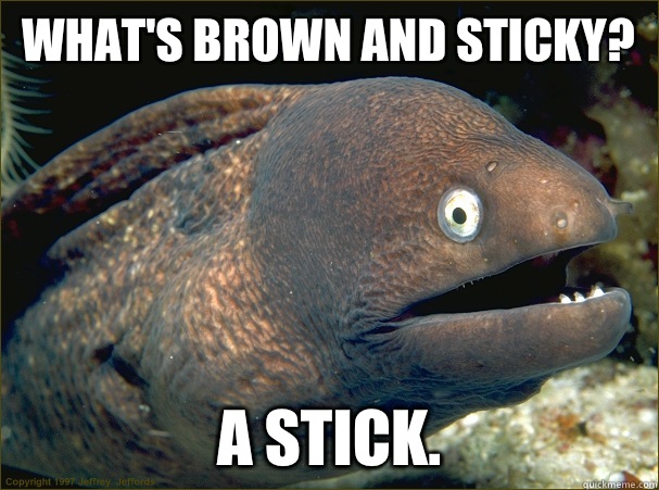 What's brown and sticky? A stick.  Bad Joke Eel