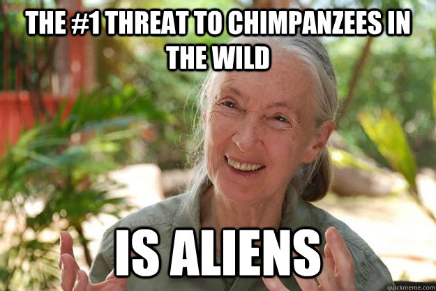 The #1 threat to chimpanzees in the wild Is aliens  Insane Jane Goodall