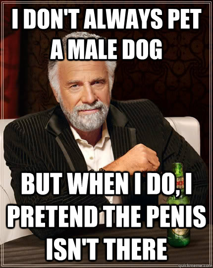 I don't always pet a male dog but when i do, i pretend the penis isn't there  The Most Interesting Man In The World