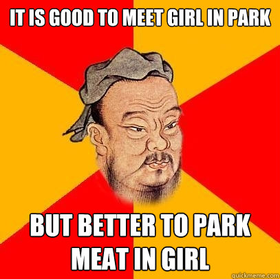 It is good to meet girl in park But better to park meat in girl  Confucius says