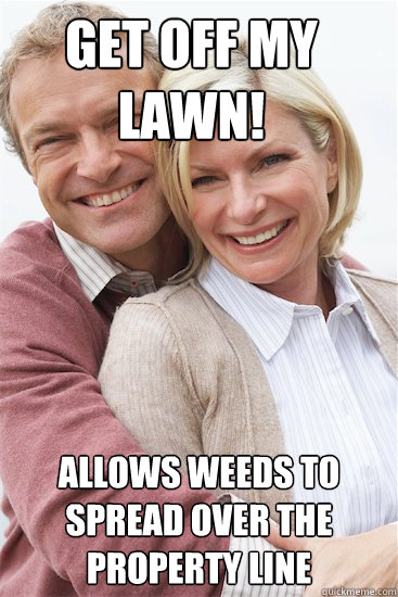 get off my lawn! allows weeds to spread over the property line  Suburban Neighbor