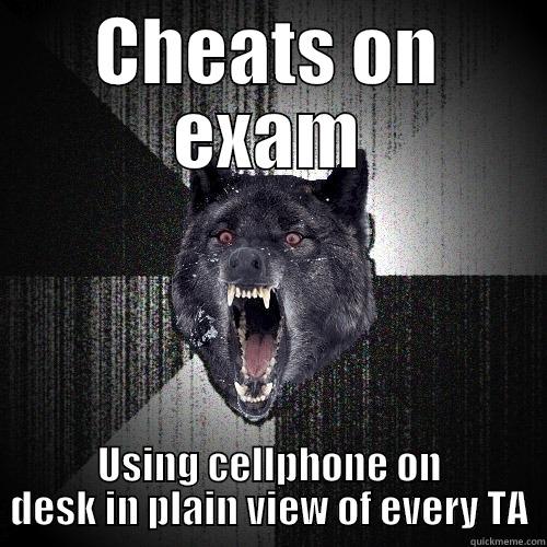 CHEATS ON EXAM USING CELLPHONE ON DESK IN PLAIN VIEW OF EVERY TA Insanity Wolf